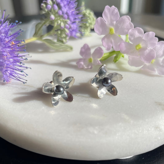 Sterling and black pearl post earrings