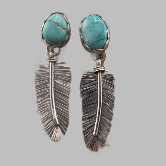 Turquoise Feather Sterling Earrings