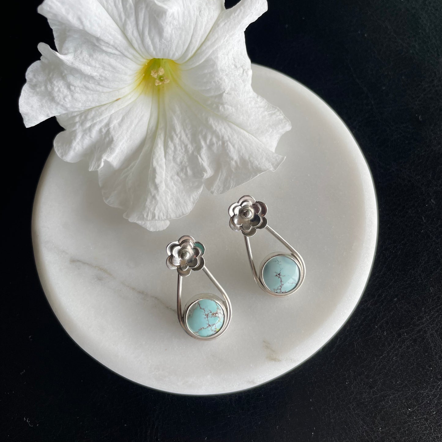 Sterling Sand Hill Turquoise and Flowers post earrings